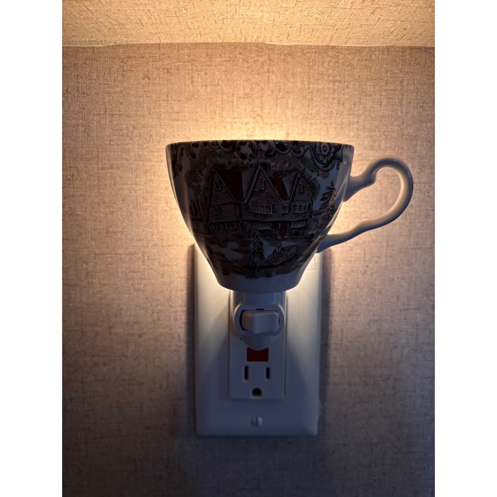 Handcrafted Teacup Night Light Vintage English Cottage Transferware Ceramic Lamp